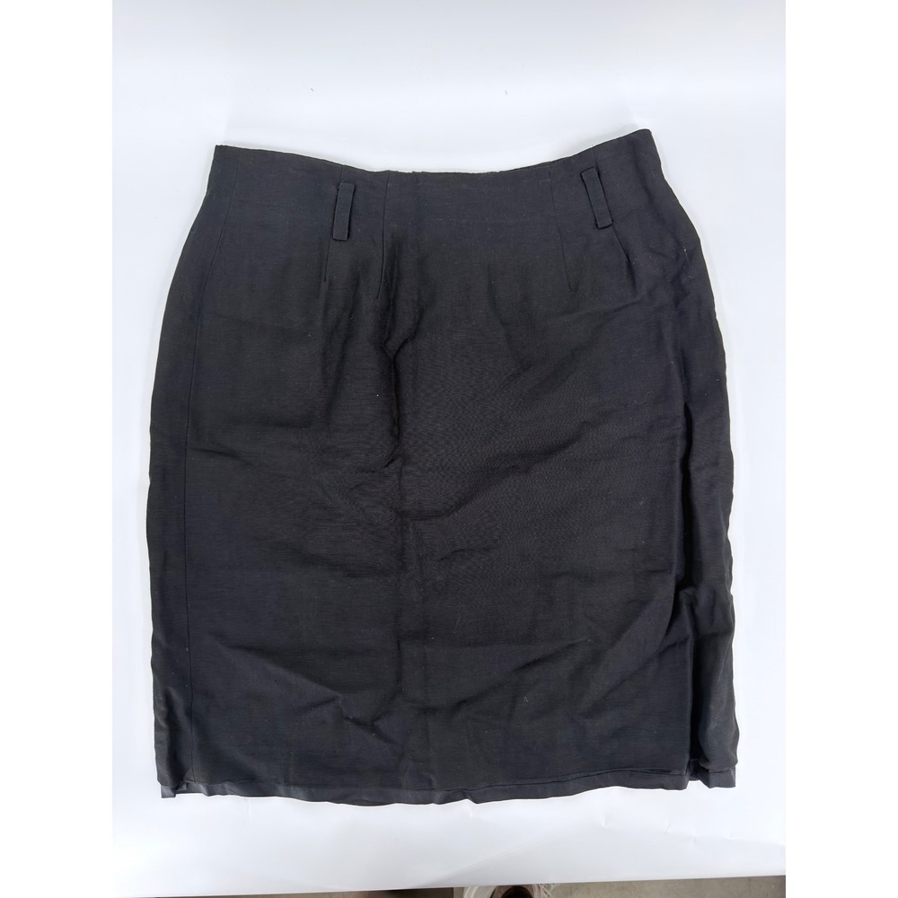 AKA Eddie Bauer Pencil Skirt 90s Vintage Womens 14 Tall Black Linen Rayon Blend